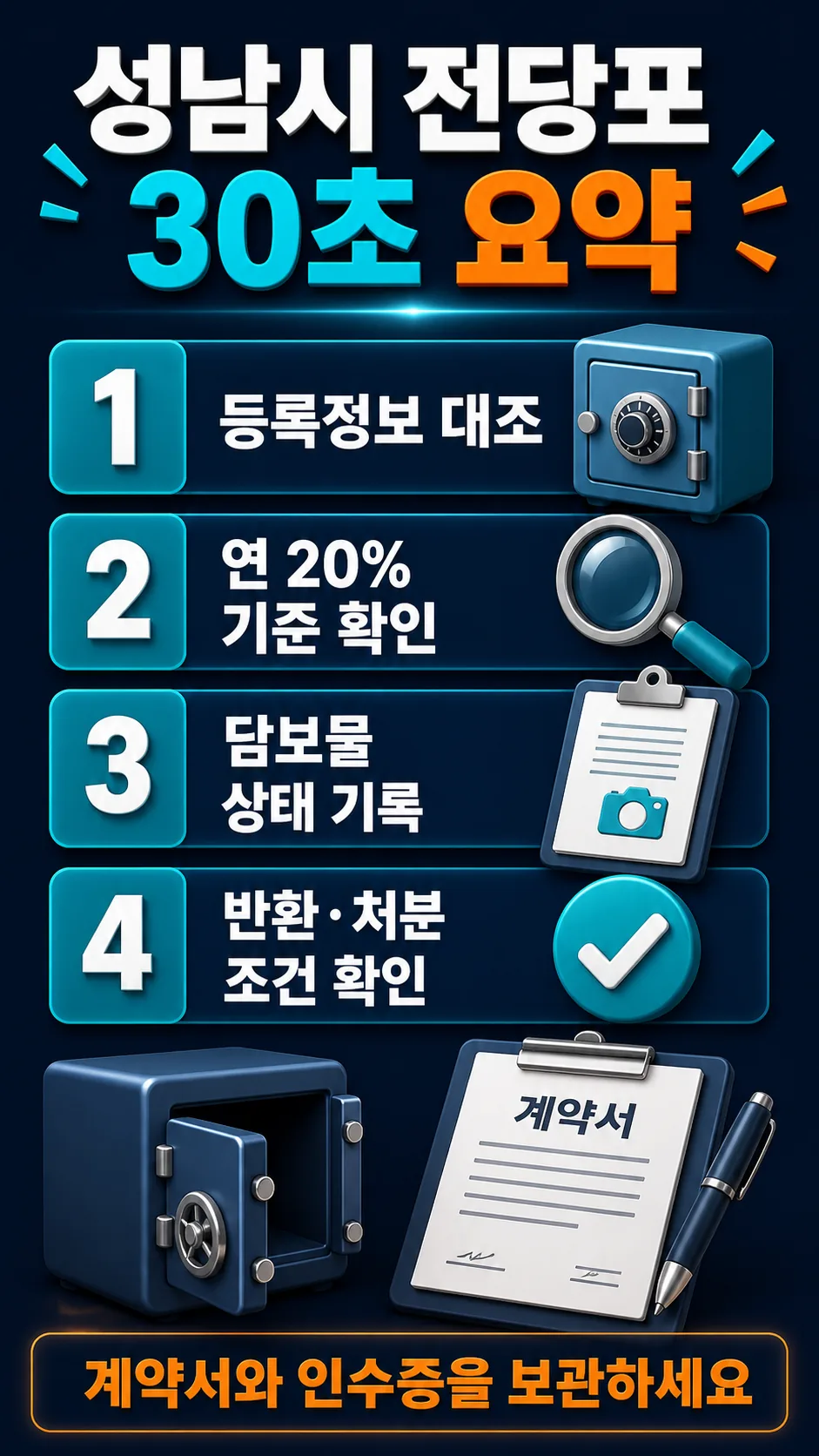 성남시 전당포 등록정보 연 20퍼센트 담보물 기록 반환 처분 조건을 정리한 9대16 세로형 숏츠 카드뉴스