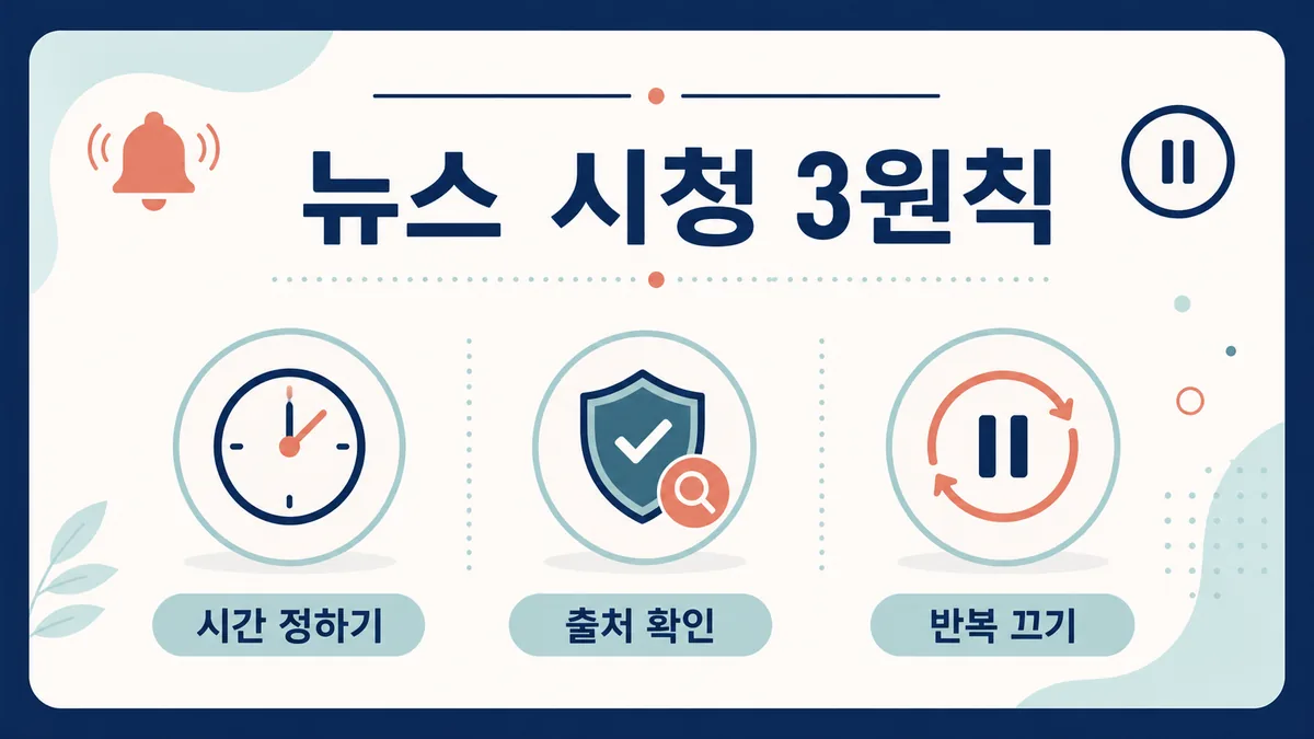재난 뉴스 시청 시간을 정하고 공식 출처를 확인하며 반복 재생을 끄는 세 가지 원칙 카드