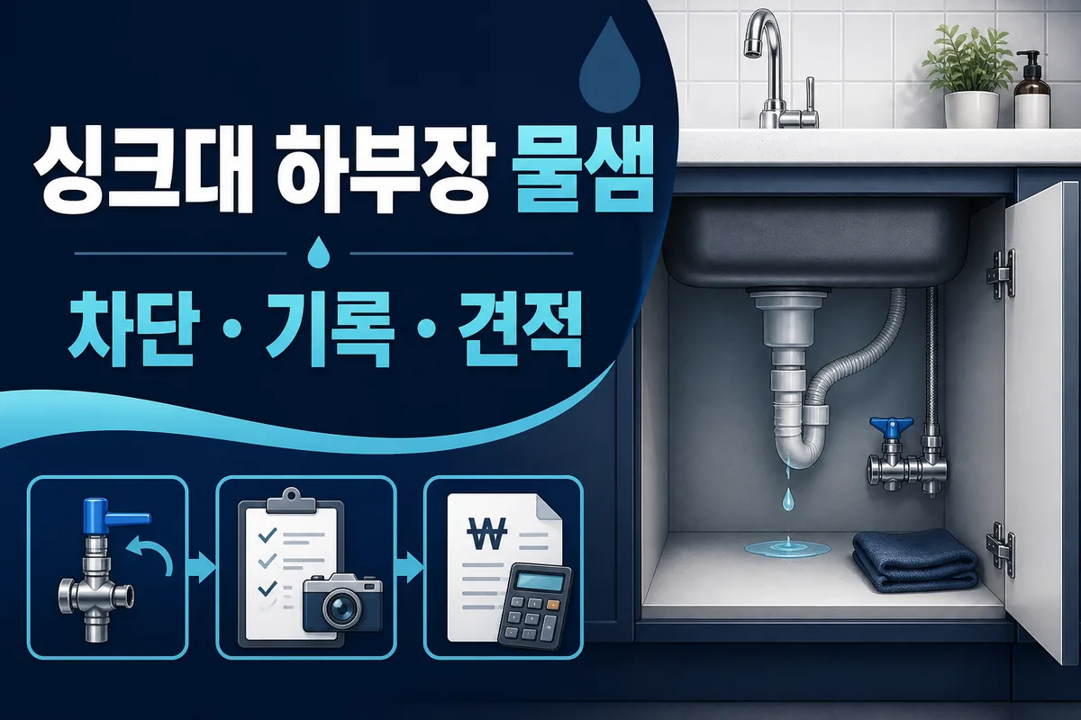 싱크대 하부장 물샘 발견 시: 급수·배수 구분과 수리 견적 확인법