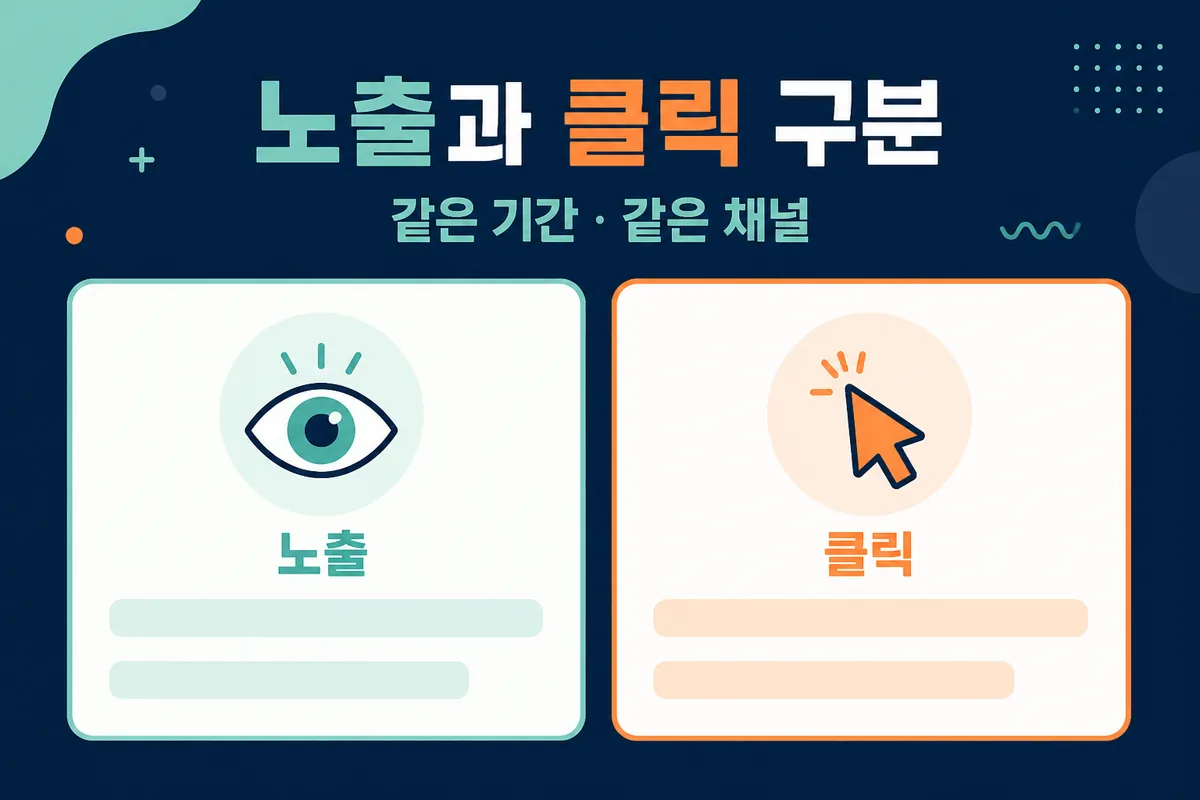 원주시 블로그마케팅 보고서에서 노출과 클릭을 같은 기간과 채널로 구분하는 카드