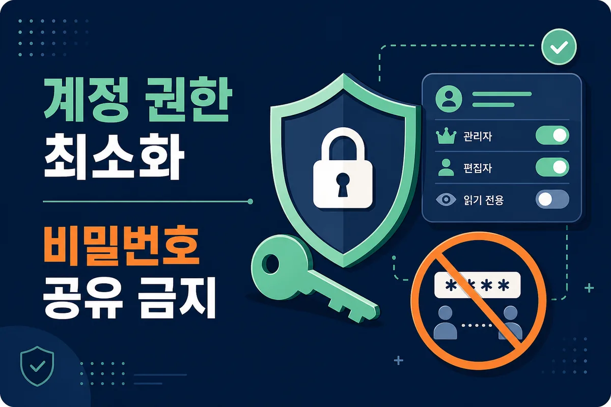 관리자와 편집자 권한을 분리하고 비밀번호 공유를 금지하는 보안 카드