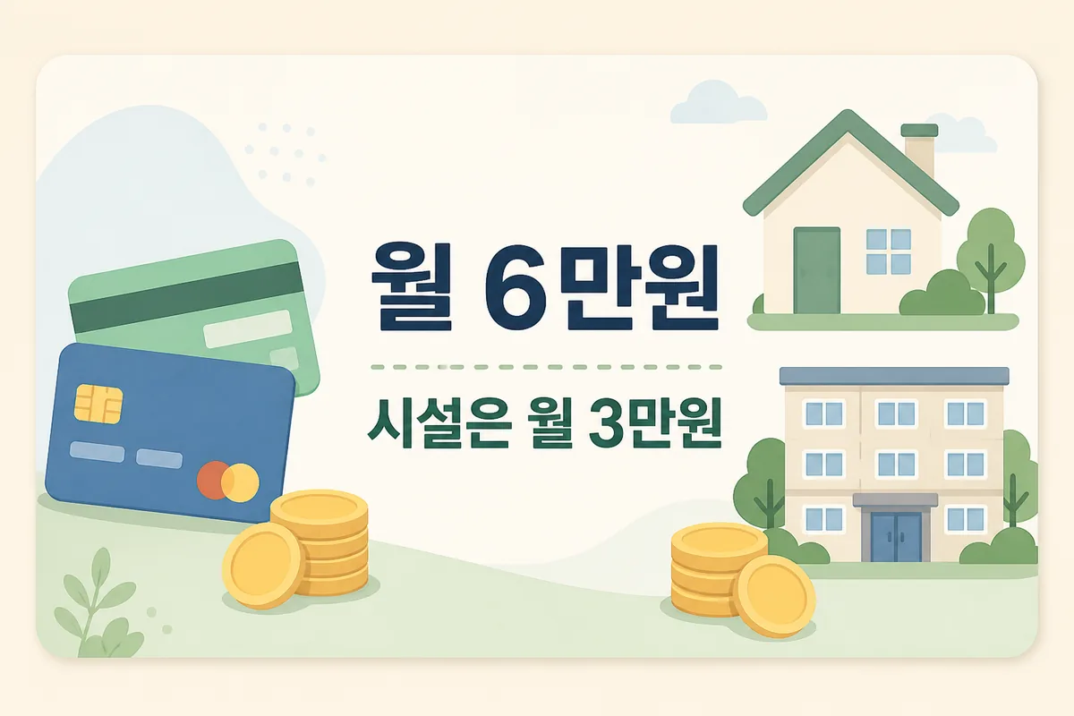 장애수당 일반 재가 월 6만원과 보장시설 거주 월 3만원을 비교한 카드 이미지