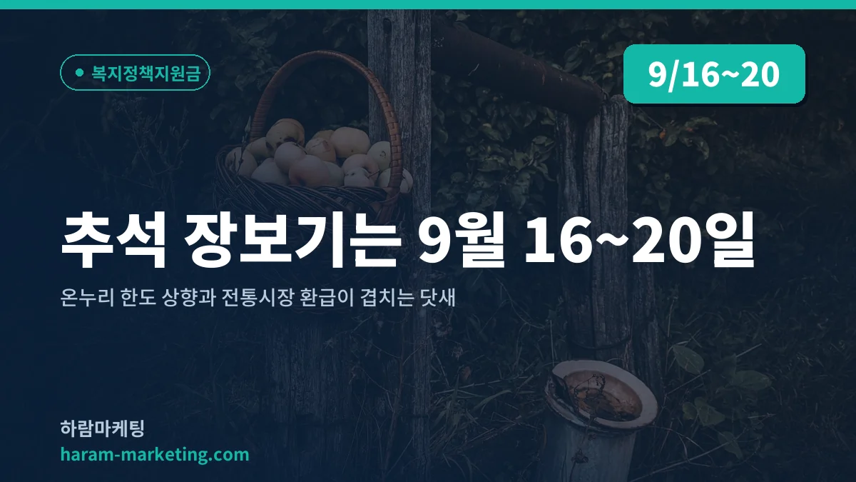 추석 장보기는 9월 16~20일: 온누리 한도 상향과 전통시장 환급이 겹치는 닷새